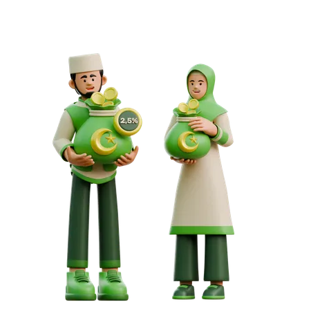 Pareja pagando zakat durante el Ramadán  3D Illustration