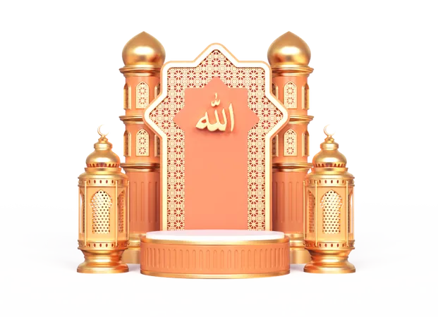 Ramadan Podium With 3 D Islamic Decoration Objects 3D Illustration