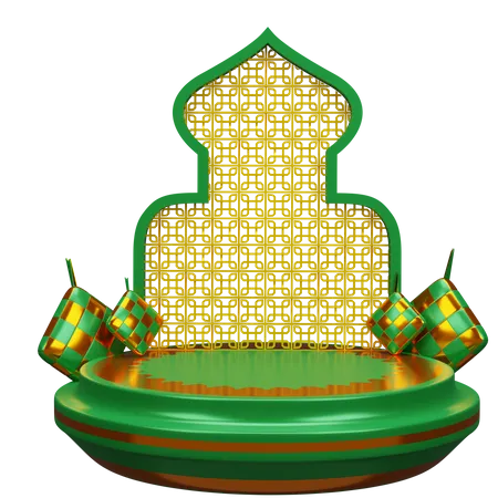 3 D Gold Podium Eid Mubarak 3D Illustration