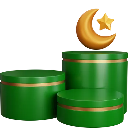 3 D Rendering Showcase Podium With Crescent Moon Isolated 3D Icon