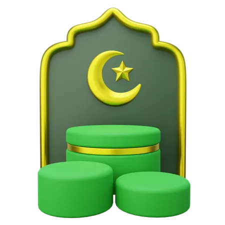 3 D Ramadan Product Podium Decorated With Islamic Gate And Crescent 3D Illustration