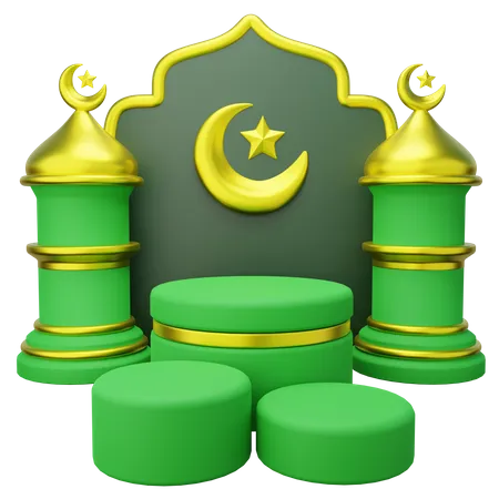 3 D Ramadan Product Podium Decorated With Islamic Gate 3D Illustration