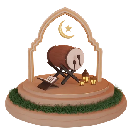 Podium du ramadan avec ornement islamique  3D Illustration