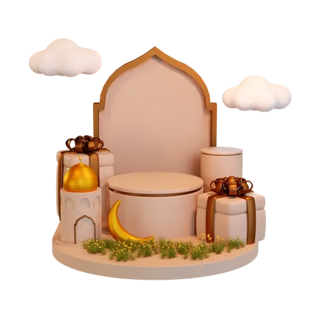 Ramadan-Podium mit Geschenkbox  3D Illustration