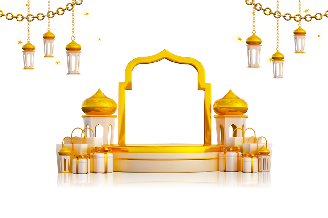 Ramadan-Podium mit Geschenkbox  3D Illustration