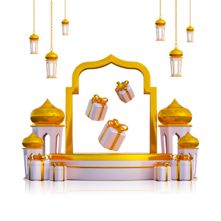 Ramadan-Podium mit Geschenkbox  3D Illustration