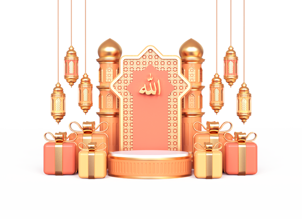 Ramadan-Podium mit Geschenkbox  3D Illustration