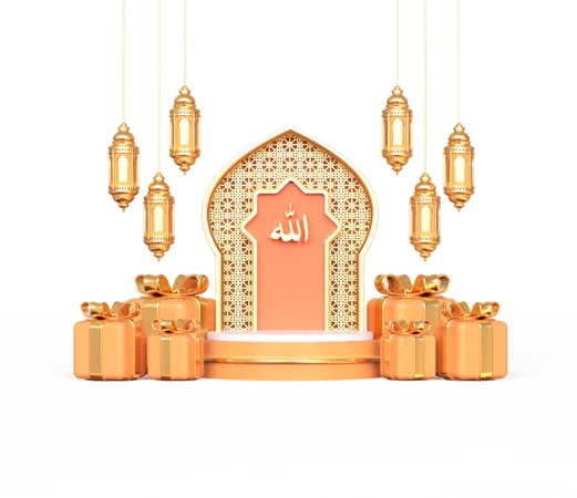 Ramadan-Podium mit Geschenkbox  3D Illustration