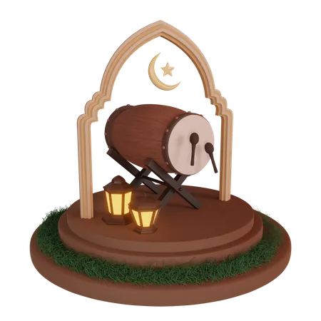Ramadan-Podium mit islamischen Ornamenten  3D Illustration