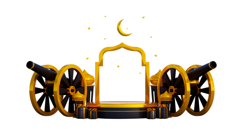 Ramadan, Podium, Mit, Kanone, Und, Geschenk  3D Illustration