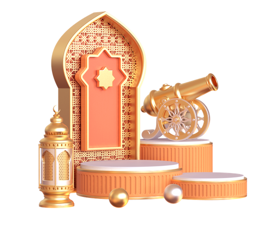 Ramadan Podium With Cannon  3D Illustration