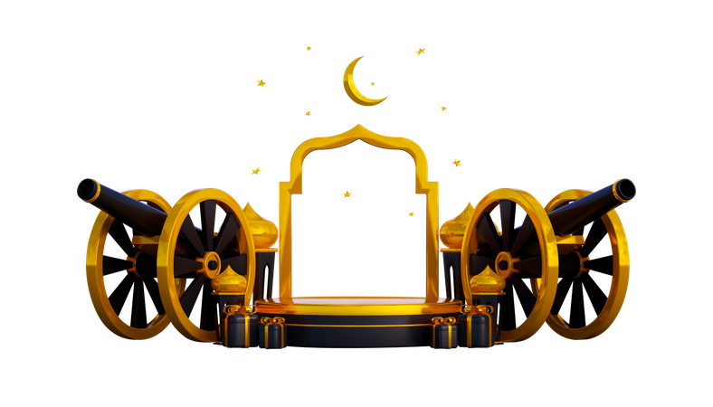 Ramadan Podium With Cannon And Gift 3D Illustration