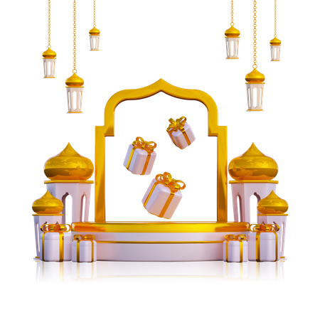 Ramadan Podium with Gift Box  3D Icon