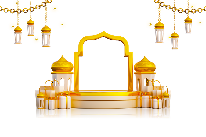 Ramadan Podium with Gift Box  3D Illustration