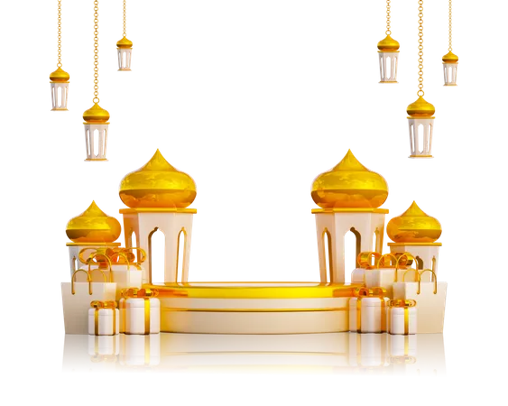 Ramadan Podium with Gift Box 3D Illustration