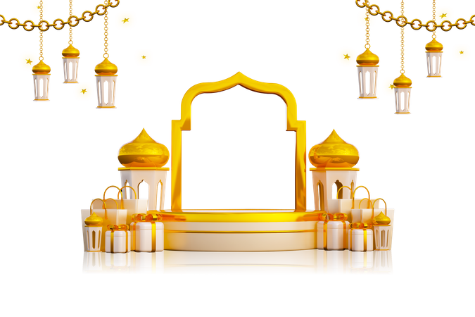 Ramadan Podium with Gift Box 3D Illustration