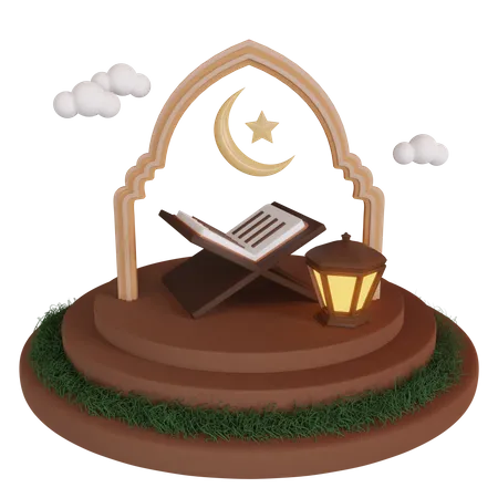 Ramadan Podium With Islamic Book 3D Illustration