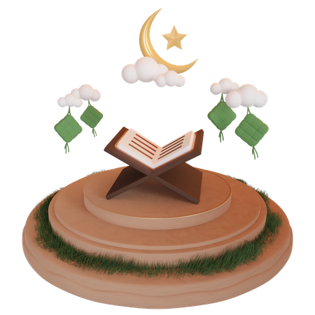 Ramadan Podium With Islamic Book 3D Illustration