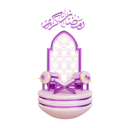 Ramadan Podium with Islamic Drum and Quran 3D Illustration