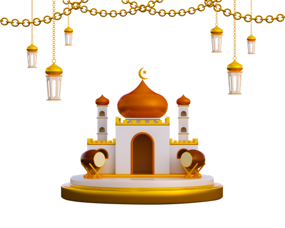 Ramadan Podium With Mosque  3D Illustration