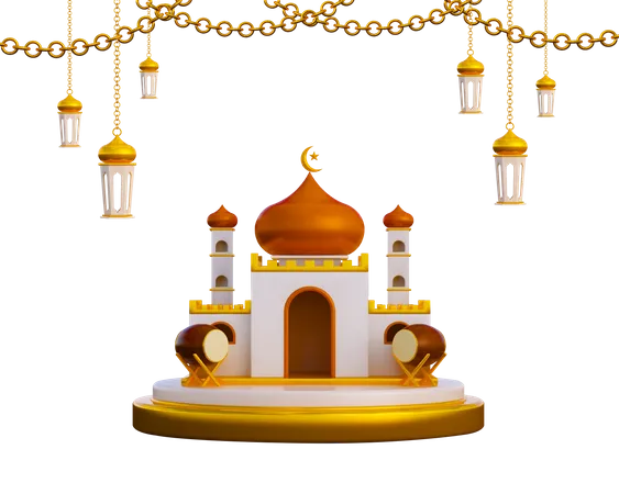 Ramadan Podium With Mosque  3D Illustration