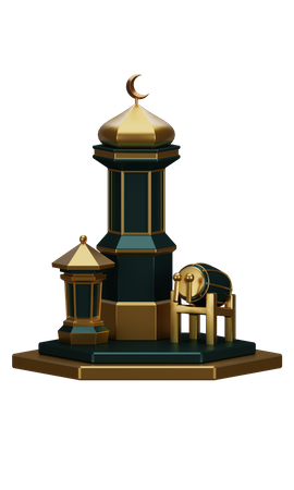 Ramadan Podium With Mosque  3D Illustration