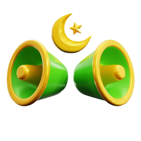 Mosque Loudspeaker For Ramadan Activity Campaign Broadcast With Crescent Moon 3 D Icon Illustration Render Design 3D Icon