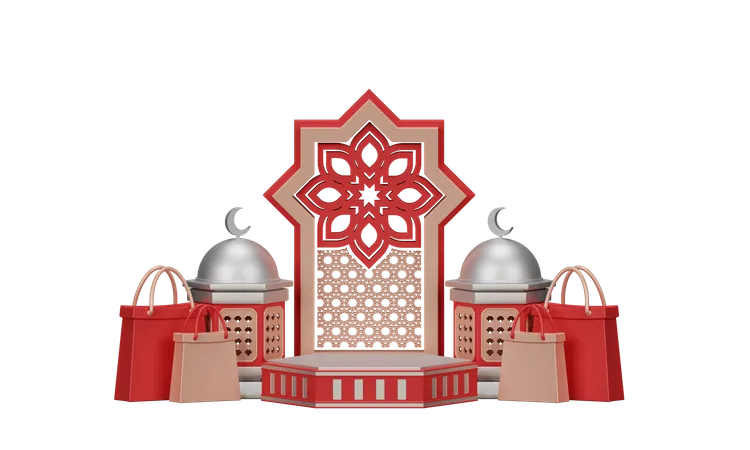 Ramadan Sale With Mosque Ornament  3D Illustration