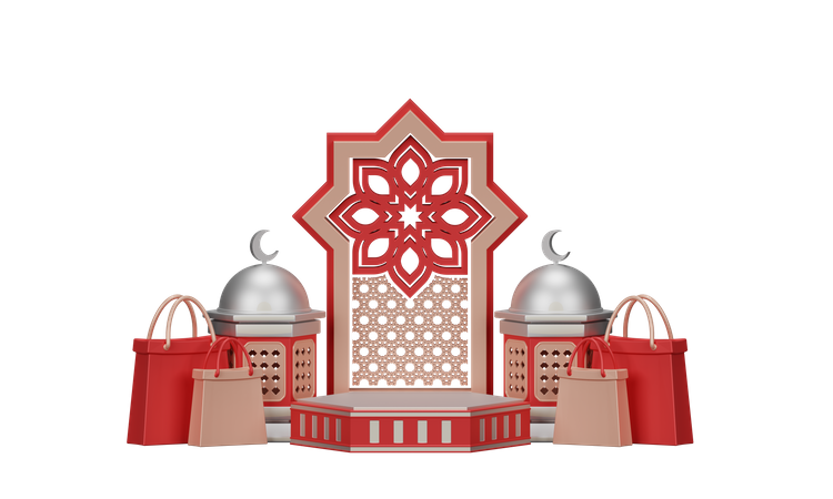 Ramadan Sale With Mosque Ornament 3D Illustration