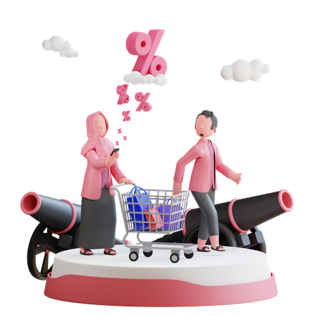 Shopping per il Ramadan in coppia  3D Illustration