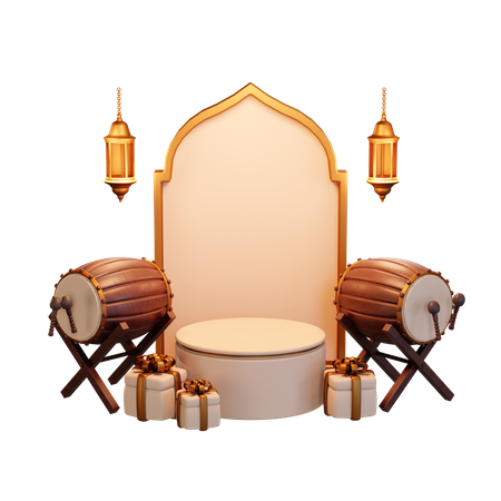 Tambour de ramadan et podium cadeau  3D Illustration