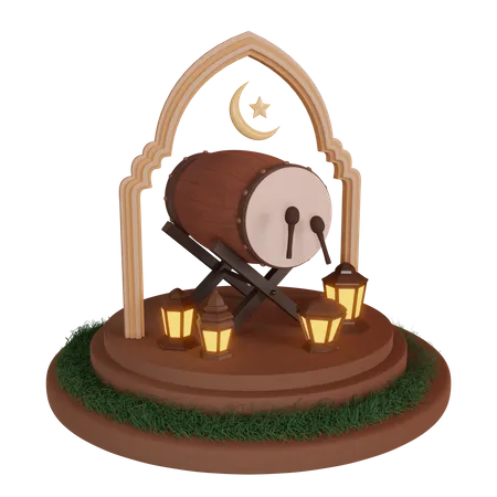 Podium de tambour du ramadan  3D Illustration