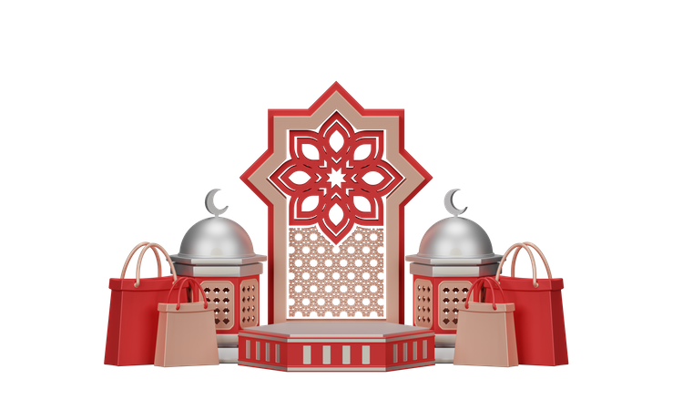 Ramadan, Verkauf, Mit, Moschee, Verziehrung  3D Illustration