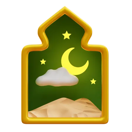 Ramadan Window Desert  3D Illustration