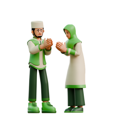 Ramadhan couple apologize to each other  3D Illustration