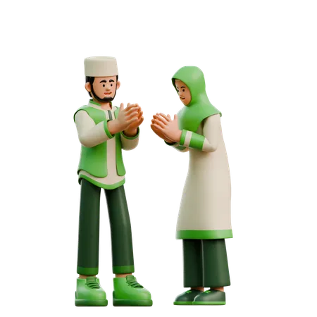 Ramadhan couple apologize to each other  3D Illustration