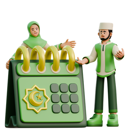 Ramadhan couple see ramadhan schedule  3D Illustration