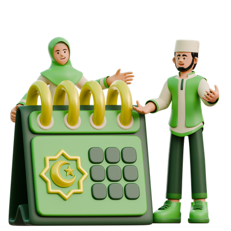 Ramadhan couple see ramadhan schedule  3D Illustration