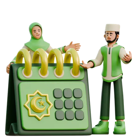 Ramadhan couple see ramadhan schedule  3D Illustration