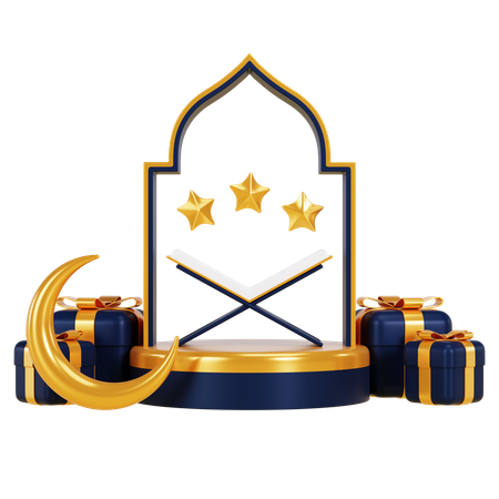 Ramadan-Podium mit Koran  3D Illustration