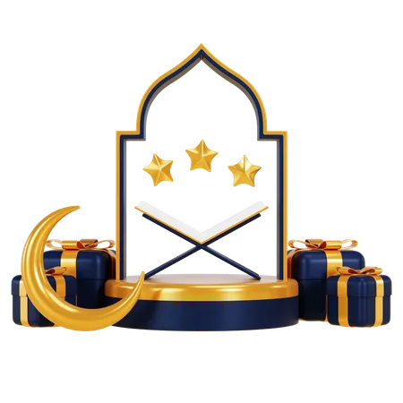 Ramadan-Podium mit Koran  3D Illustration