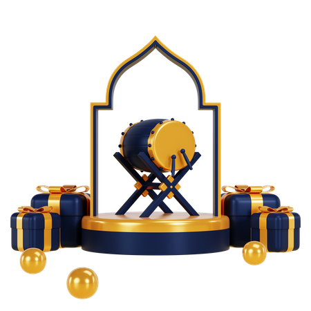 Ramadhan Podium With Bedug And Gift 3D Illustration