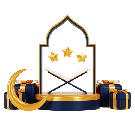 Ramadhan Podium With Quran 3D Illustration