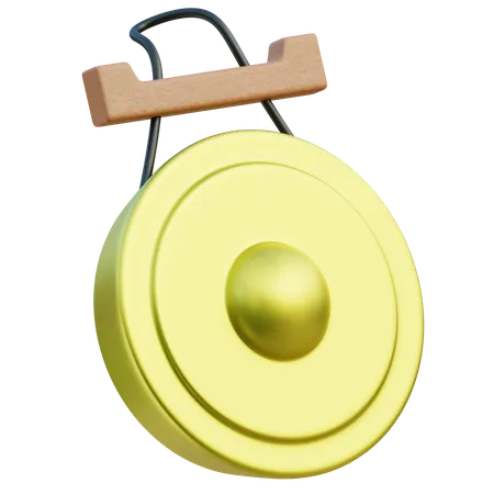 A 3 D Render Of The Aramba A Traditional Indonesian Percussion Instrument With A Striking Yellow Gong And Wooden Mallet 3D Icon