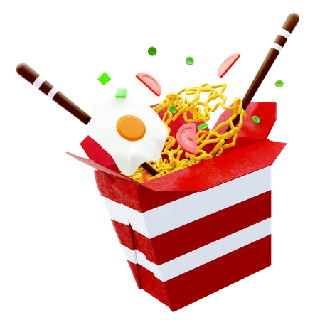 Chinese Noodle Or Japanese Instant Noodle Chopped With Chopsticks 3D Icon