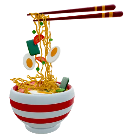 Chinese Noodle Or Japanese Instant Noodle Chopped With Chopsticks 3D Icon