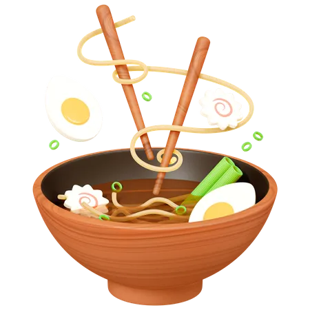 Ramen with noodles and chopsticks  3D Icon