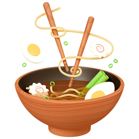 Ramen with noodles and chopsticks 3D Icon
