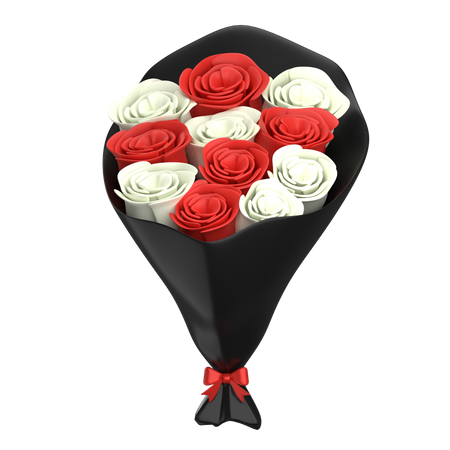 Ramo de flores blancas rojas  3D Illustration