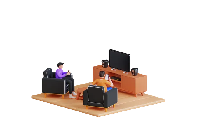 Rapazes jovens com vício em mídia social  3D Illustration